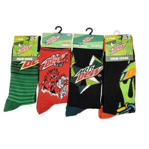 Mountain Dew Soda Pop 4-pair Novelty Mens Adult Size 6-12 Socks NWT